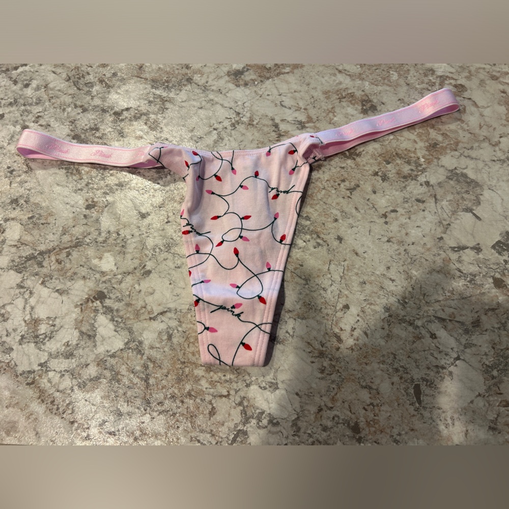VS PINK Holiday PANTY Christmas Lights Large Micro Thong NWT
